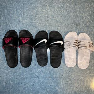Nike and Adidas 2 Pair Pack Slides Women Size 10/Men 9 sale.slippers.yeezy